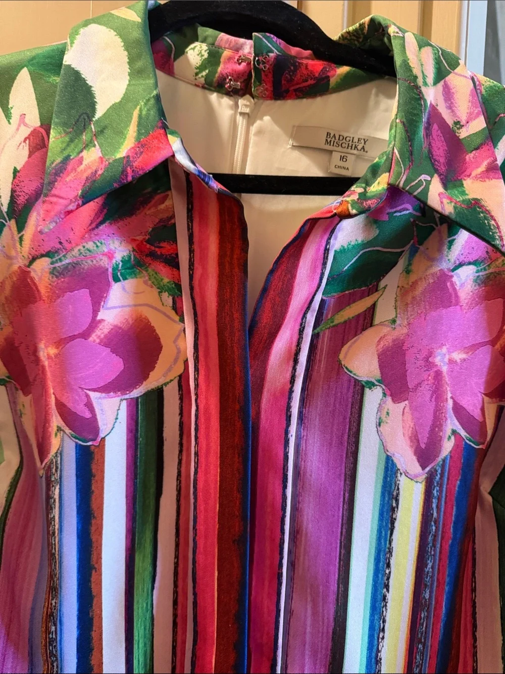 Badgley Mischka Green Floral & Multistripe Button-Front Shirt